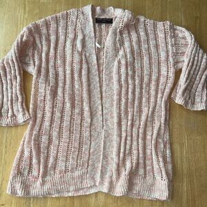 Lane Bryant cardigan sweater 3/4 sleeve pink and white womans 14/16